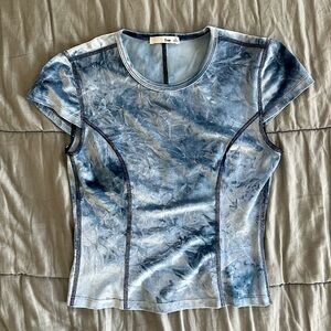 WILFRED BLUE CRUSHED VELVET TOP